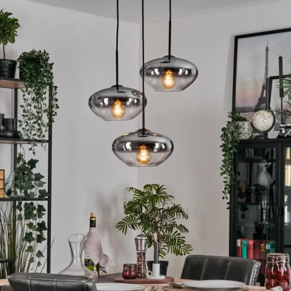 hofstein Mertola Suspension, Boule lumineuse Noir, 3 lumières* Lampes Modernes