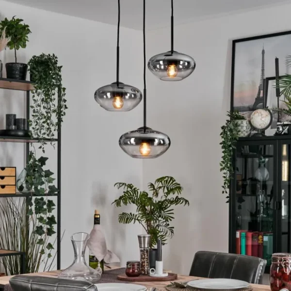 hofstein Mertola Suspension, Boule lumineuse Noir, 3 lumières* Lampes Modernes