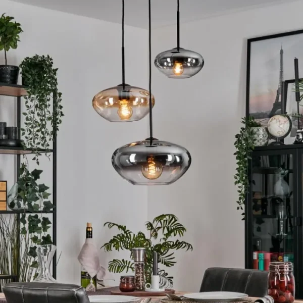hofstein Mertola Suspension, Boule lumineuse Noir, 3 lumières* Lampes Modernes