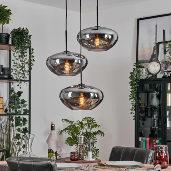 hofstein Mertola Suspension, Boule lumineuse Noir, 3 lumières* Lampes Modernes