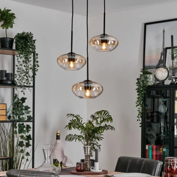 hofstein Mertola Suspension, Boule lumineuse Noir, 3 lumières* Lampes En Verre
