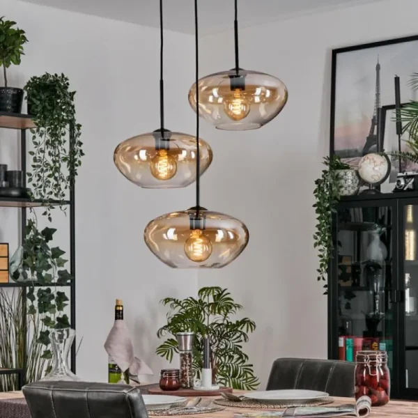 hofstein Mertola Suspension, Boule lumineuse Noir, 3 lumières* Lampes En Verre