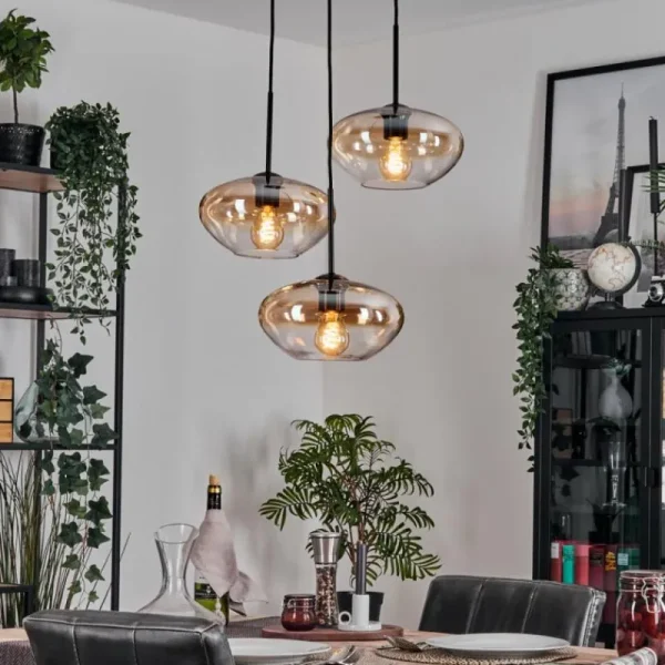 hofstein Mertola Suspension, Boule lumineuse Noir, 3 lumières* Lampes En Verre
