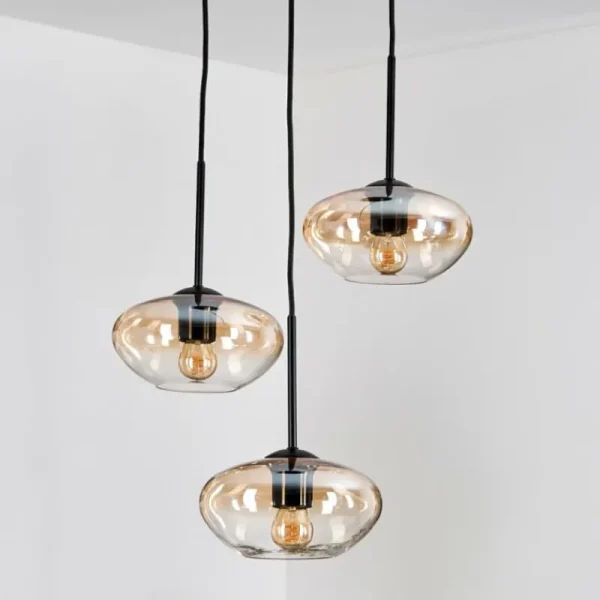 hofstein Mertola Suspension, Boule lumineuse Noir, 3 lumières* Lampes En Verre