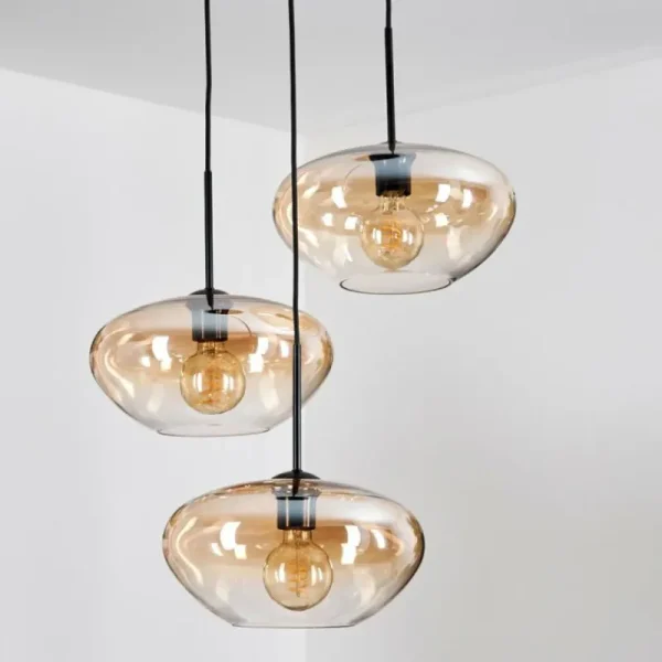 hofstein Mertola Suspension, Boule lumineuse Noir, 3 lumières* Lampes En Verre