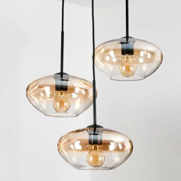 hofstein Mertola Suspension, Boule lumineuse Noir, 3 lumières* Lampes En Verre