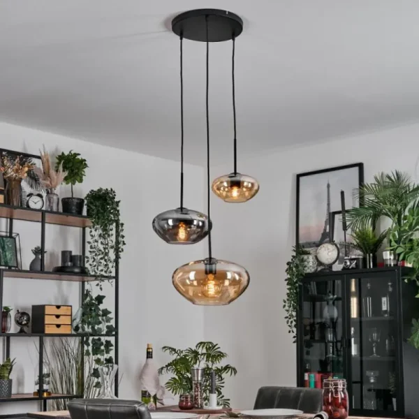 hofstein Mertola Suspension, Boule lumineuse Noir, 3 lumières* Lampes Modernes