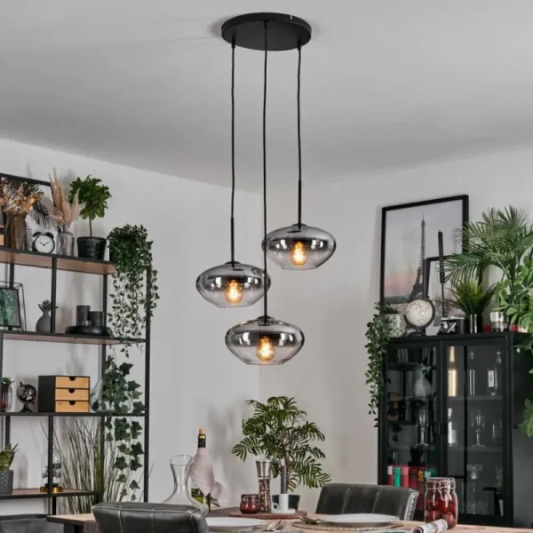 hofstein Mertola Suspension, Boule lumineuse Noir, 3 lumières* Lampes Modernes