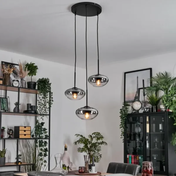 hofstein Mertola Suspension, Boule lumineuse Noir, 3 lumières* Lampes Modernes