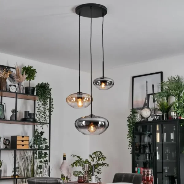 hofstein Mertola Suspension, Boule lumineuse Noir, 3 lumières* Lampes Modernes