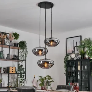 hofstein Mertola Suspension, Boule lumineuse Noir, 3 lumières* Lampes Modernes