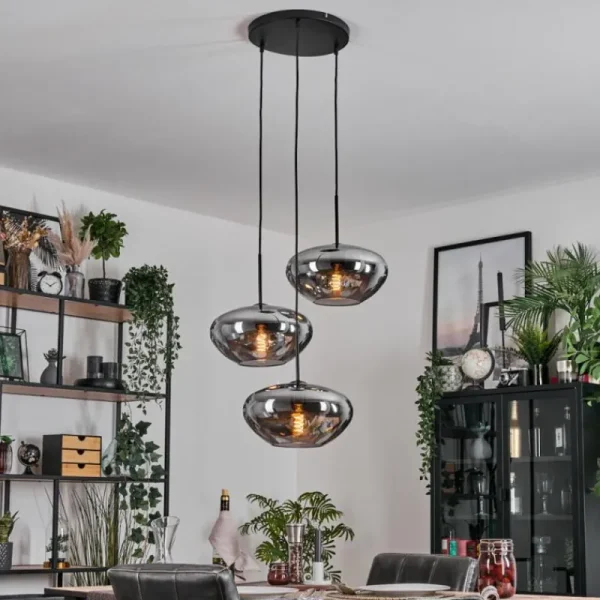 hofstein Mertola Suspension, Boule lumineuse Noir, 3 lumières* Lampes Modernes