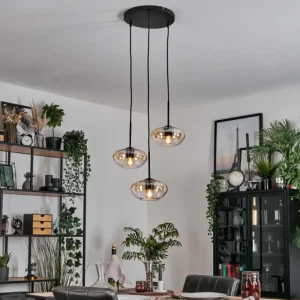 hofstein Mertola Suspension, Boule lumineuse Noir, 3 lumières* Lampes En Verre