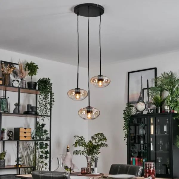 hofstein Mertola Suspension, Boule lumineuse Noir, 3 lumières* Lampes En Verre