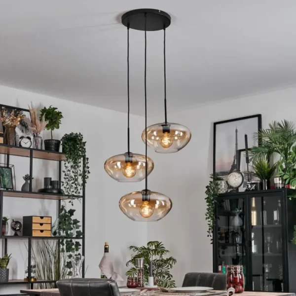 hofstein Mertola Suspension, Boule lumineuse Noir, 3 lumières* Lampes En Verre