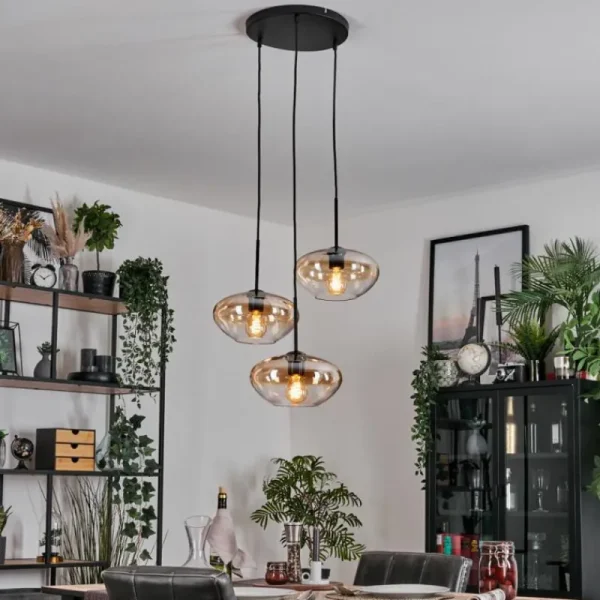 hofstein Mertola Suspension, Boule lumineuse Noir, 3 lumières* Lampes En Verre