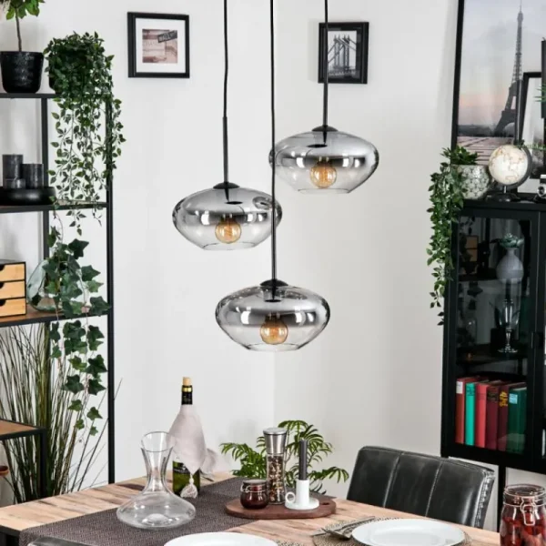 hofstein Mertola Suspension, Boule lumineuse Noir, 3 lumières* Lampes Modernes
