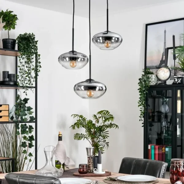 hofstein Mertola Suspension, Boule lumineuse Noir, 3 lumières* Lampes Modernes