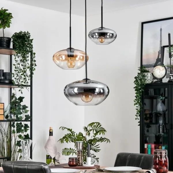 hofstein Mertola Suspension, Boule lumineuse Noir, 3 lumières* Lampes Modernes