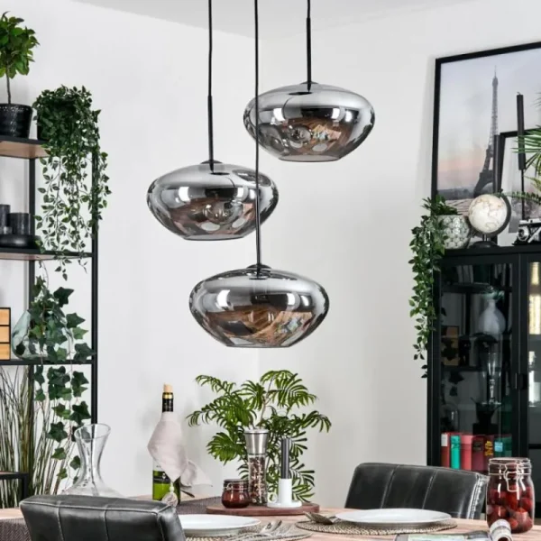 hofstein Mertola Suspension, Boule lumineuse Noir, 3 lumières* Lampes Modernes
