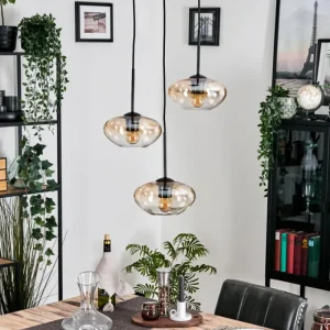 hofstein Mertola Suspension, Boule lumineuse Noir, 3 lumières* Lampes En Verre