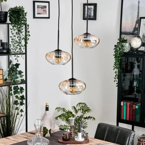 hofstein Mertola Suspension, Boule lumineuse Noir, 3 lumières* Lampes En Verre
