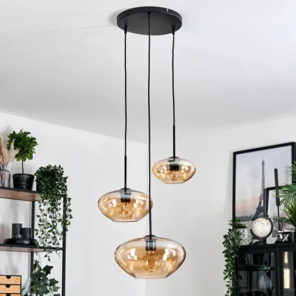 hofstein Mertola Suspension, Boule lumineuse Noir, 5 lumières* Lampes En Verre