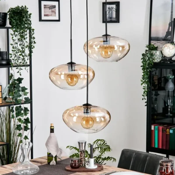 hofstein Mertola Suspension, Boule lumineuse Noir, 3 lumières* Lampes En Verre
