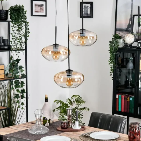 hofstein Mertola Suspension, Boule lumineuse Noir, 3 lumières* Lampes En Verre