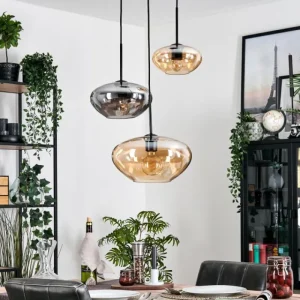 hofstein Mertola Suspension, Boule lumineuse Noir, 3 lumières* Lampes Modernes