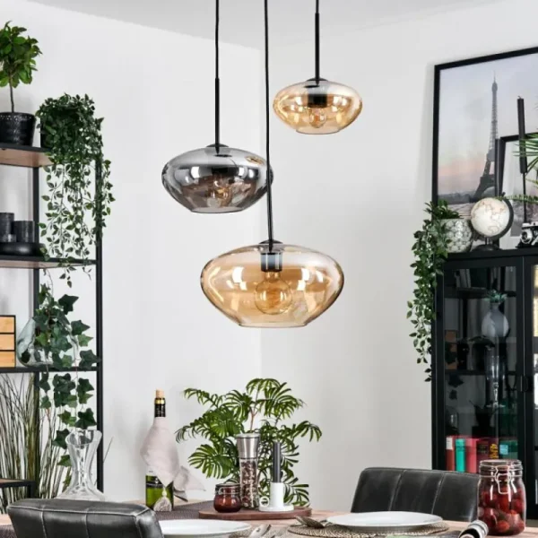 hofstein Mertola Suspension, Boule lumineuse Noir, 3 lumières* Lampes Modernes