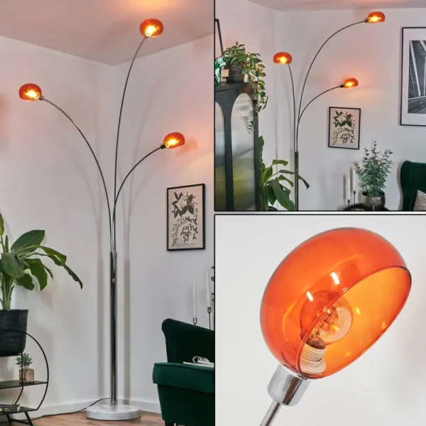 hofstein Nikkala Lampadaire Chrome, Blanc, 3 lumières* Lampes En Verre