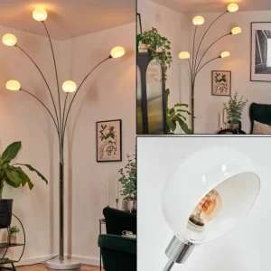 hofstein Nikkala Lampadaire Chrome, Blanc, 5 lumières* Lampes En Verre