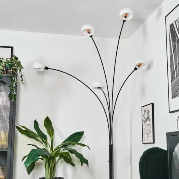hofstein Nikkala Lampadaire Chrome, Noir, 5 lumières* Lampes En Verre