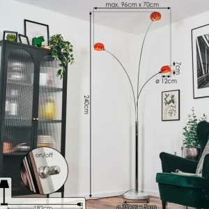hofstein Nikkala Lampadaire Chrome, Blanc, 3 lumières* Lampes En Verre