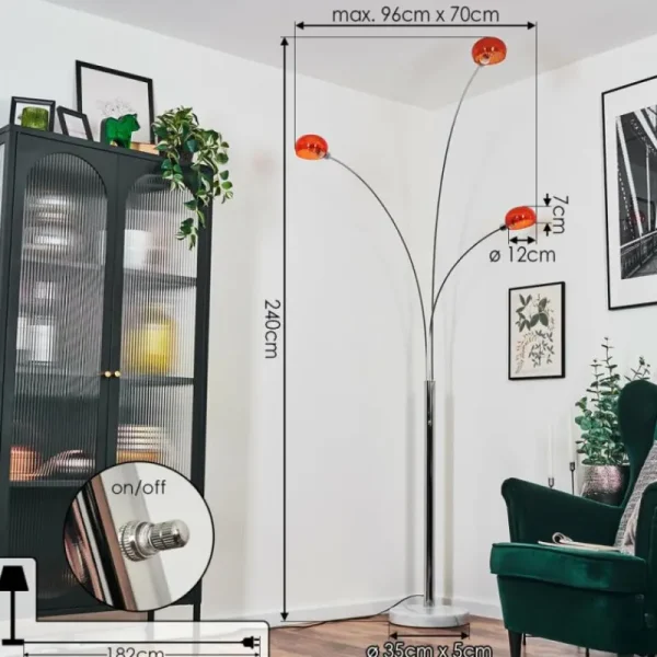 hofstein Nikkala Lampadaire Chrome, Blanc, 3 lumières* Lampes En Verre