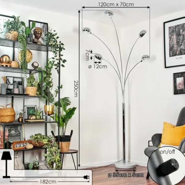 hofstein Nikkala Lampadaire Chrome, Marbre, Blanc, 5 lumières* Lampes Modernes