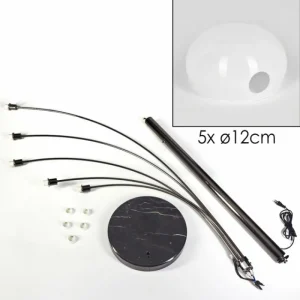hofstein Nikkala Lampadaire Chrome, Noir, 5 lumières* Lampes En Verre