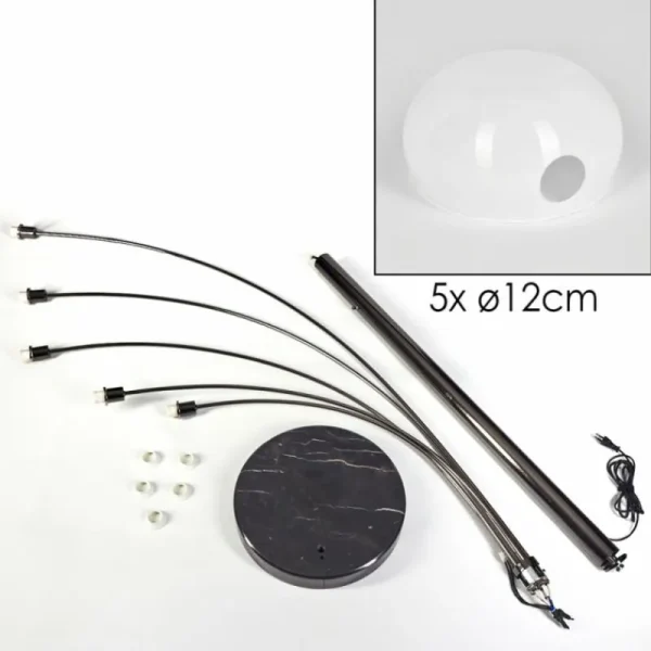 hofstein Nikkala Lampadaire Chrome, Noir, 5 lumières* Lampes En Verre