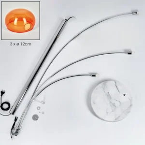 hofstein Nikkala Lampadaire Chrome, Blanc, 3 lumières* Lampes En Verre