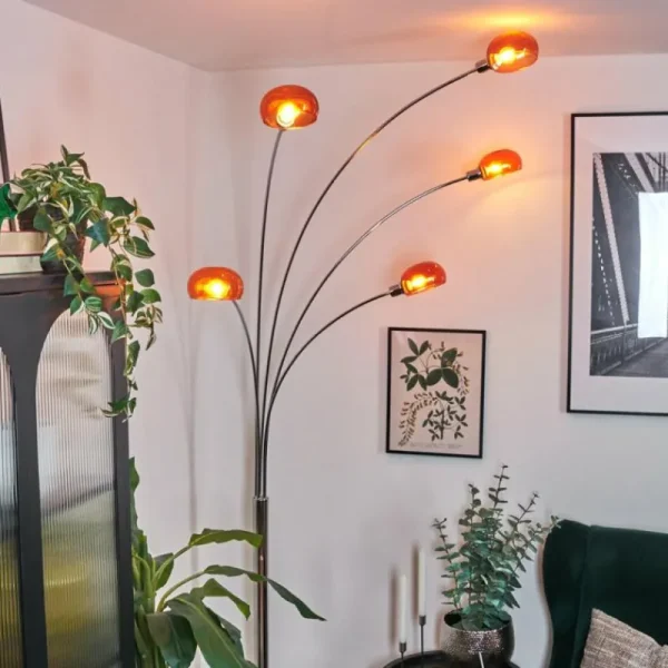 hofstein Nikkala Lampadaire Chrome, Blanc, 5 lumières* Lampes En Verre