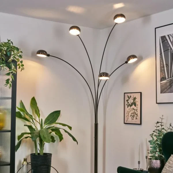 hofstein Nikkala Lampadaire Chrome, Noir, 5 lumières* Lampes Modernes