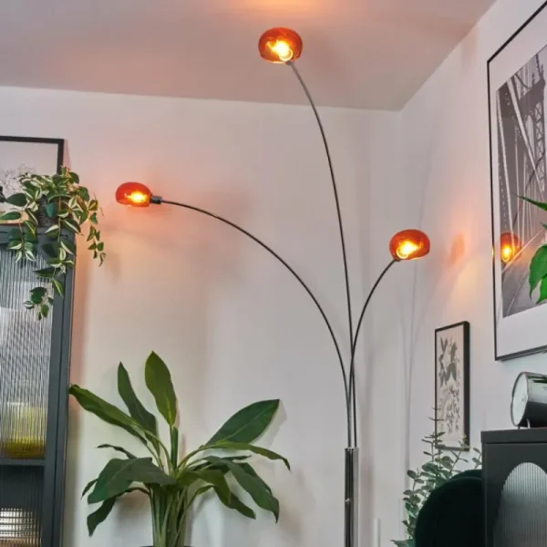 hofstein Nikkala Lampadaire Chrome, Blanc, 3 lumières* Lampes En Verre
