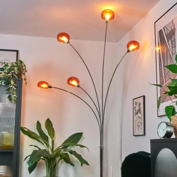 hofstein Nikkala Lampadaire Chrome, Blanc, 5 lumières* Lampes En Verre