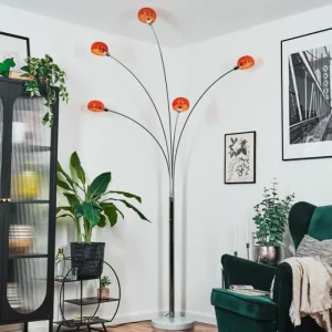hofstein Nikkala Lampadaire Chrome, Blanc, 5 lumières* Lampes En Verre