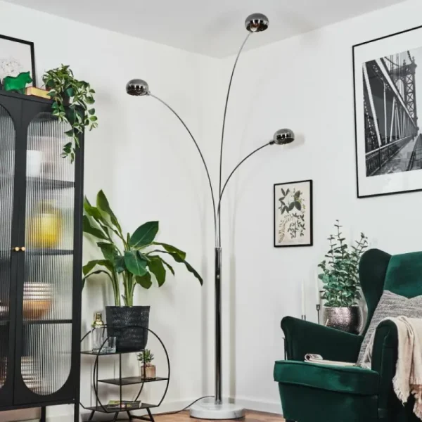 hofstein Nikkala Lampadaire Chrome, Blanc, 3 lumières* Lampes Modernes
