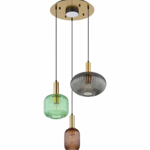 Luminaires Globo Lighting NORMY Suspension Laiton, 3 lumières* Lampes En Verre