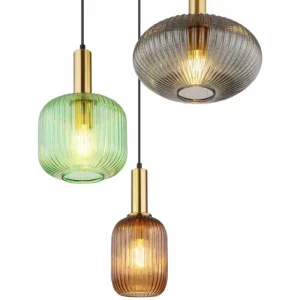 Luminaires Globo Lighting NORMY Suspension Laiton, 3 lumières* Lampes En Verre