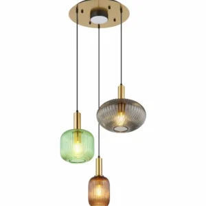 Luminaires Globo Lighting NORMY Suspension Laiton, 3 lumières* Lampes En Verre