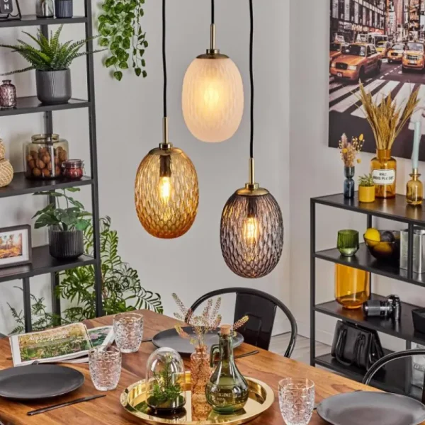 hofstein Nyberget Suspension, Boule lumineuse, Suspension Laiton, 3 lumières* Lampes Modernes